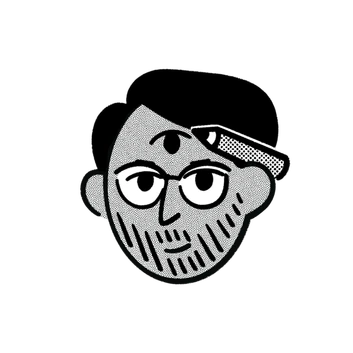 Black and white illustrated portrait of Tanveer
